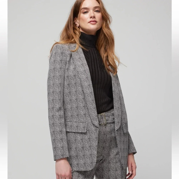 🌟HP 7/8🌟 WHBM - The Relaxed Blazer, Black w/Ecru Herringbone, Size 14 - Picture 7 of 10